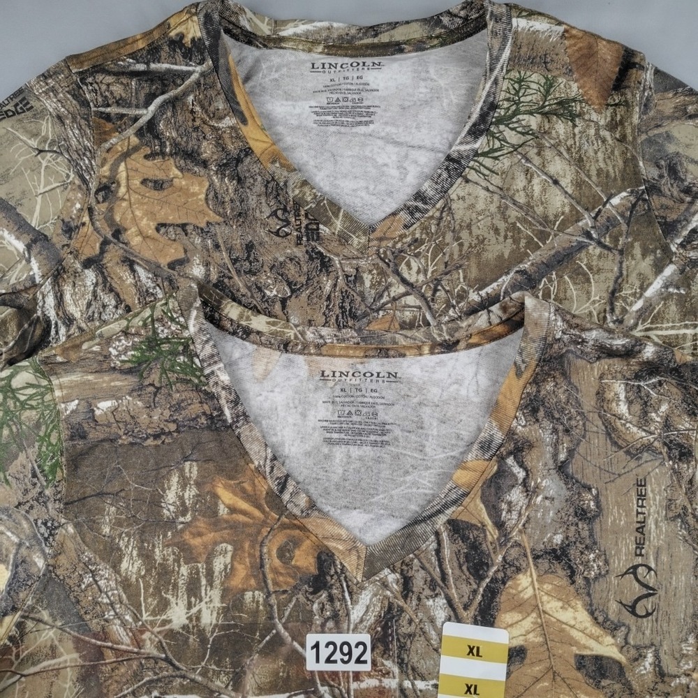 Set/2 New Lincoln Outfitters V-Neck T-Shirt Womens XL S/S Realtree Edge Camo